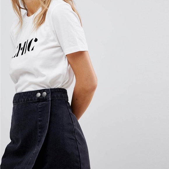 ASOS HIGH WAIST BLACK WRAP DENIM SKIRT SIZE 4 - Picture 3 of 6